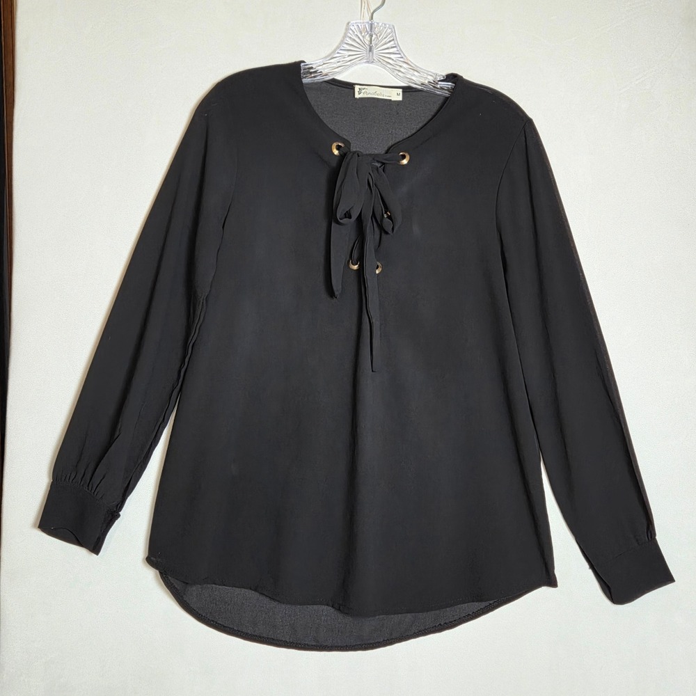 Anabelle Paris‎ Lace Up Grommet Size M Blouse Made In Italy Office Siren Sheer